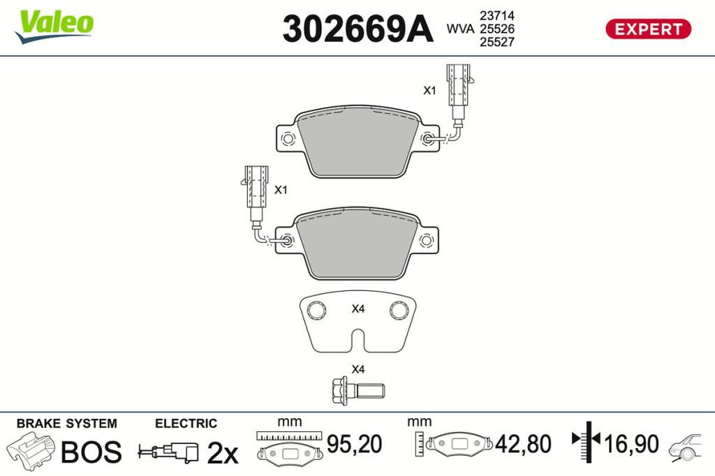 Jogo de 4 pastilhas de travão VALEO ref. 302669A